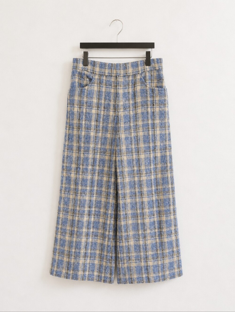 •Zara Wide Leg Plaid Trousers in Blue & Cream